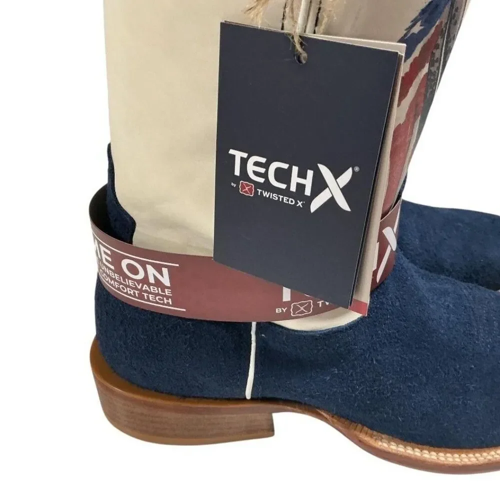 Twisted X Cowboy Boots Mens 9.5 Navy Flag Eagle Tech X Suede Square Toe Western